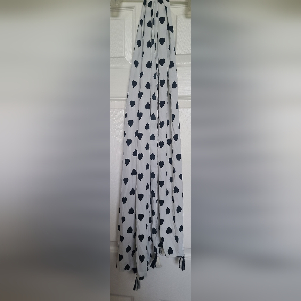 White Scarf with Black Heart Pattern